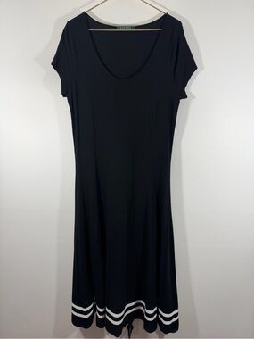Ralph Lauren Black Midi Dress with White Hem Stripes